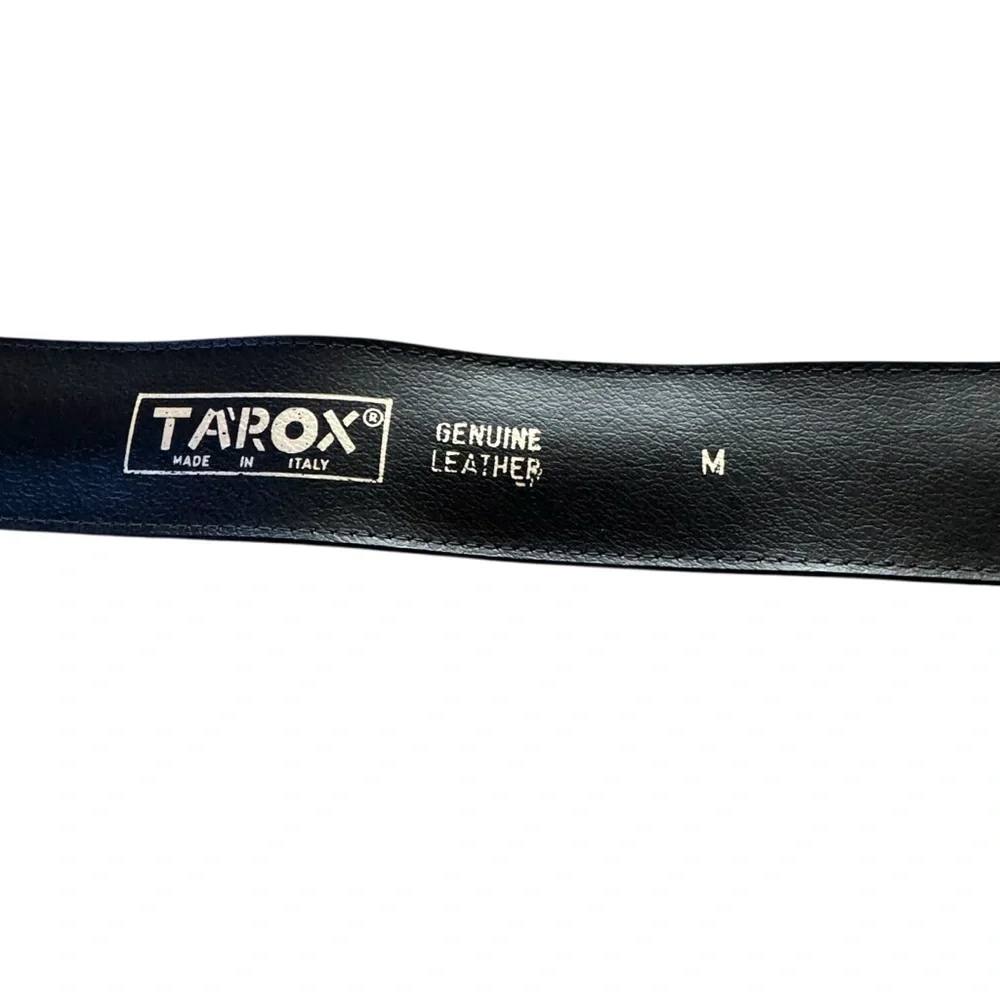 Women’s Tarox Size Medium Genuine Leather Black Belt w Gold Bows/Spiral Accents.